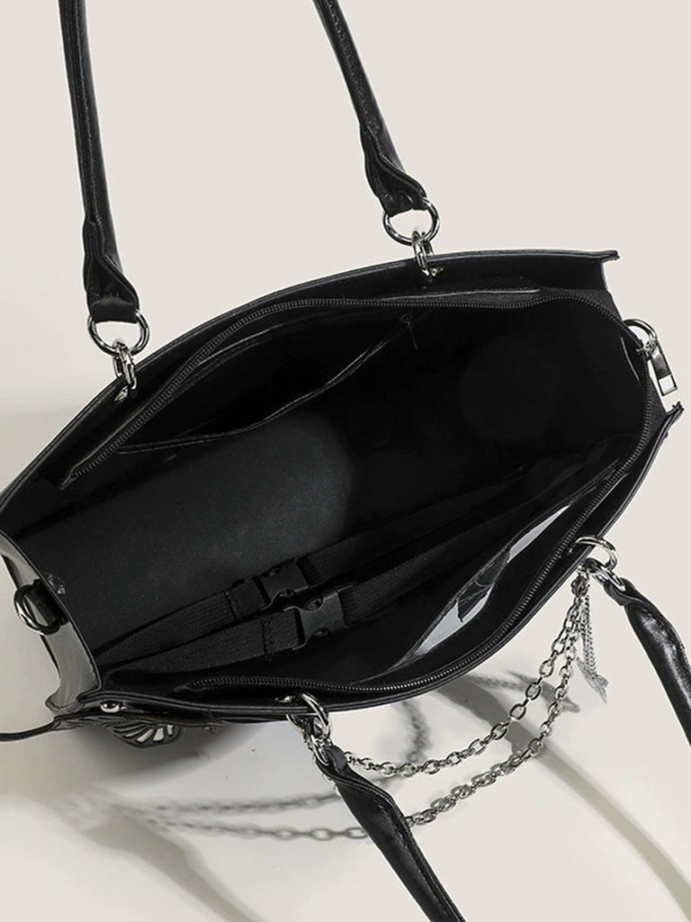 Borsa a mano con catene a forma di ragno e farfalla gotica