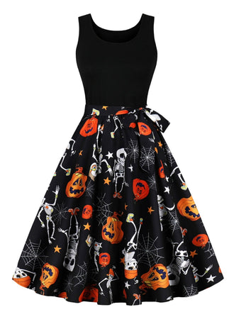 Abito patchwork senza maniche di Halloween anni '50