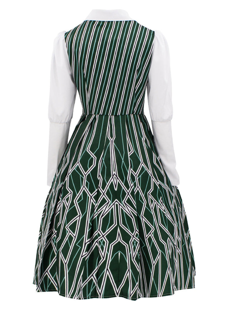 Abito Wicked a righe irregolari patchwork verde anni '60