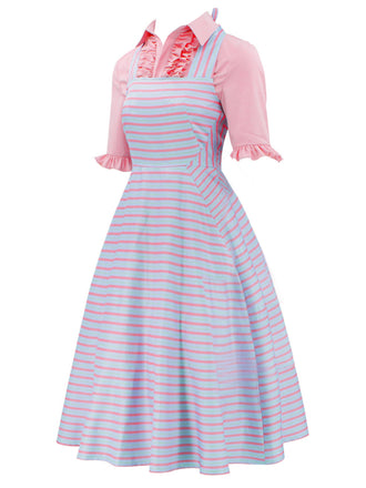 2PCS Camicetta tinta unita e abito a righe irregolari anni '60