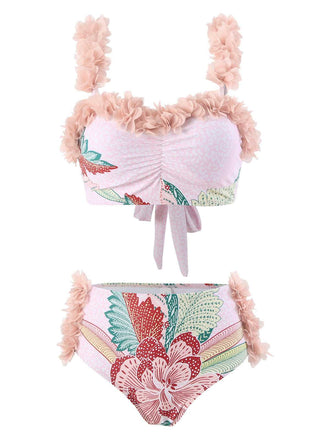 Costumi floreale 3D con spalline sottili rosa anni '50