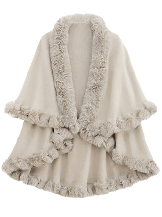 Scialle con collo di pelliccia a doppio strato cachi anni '50