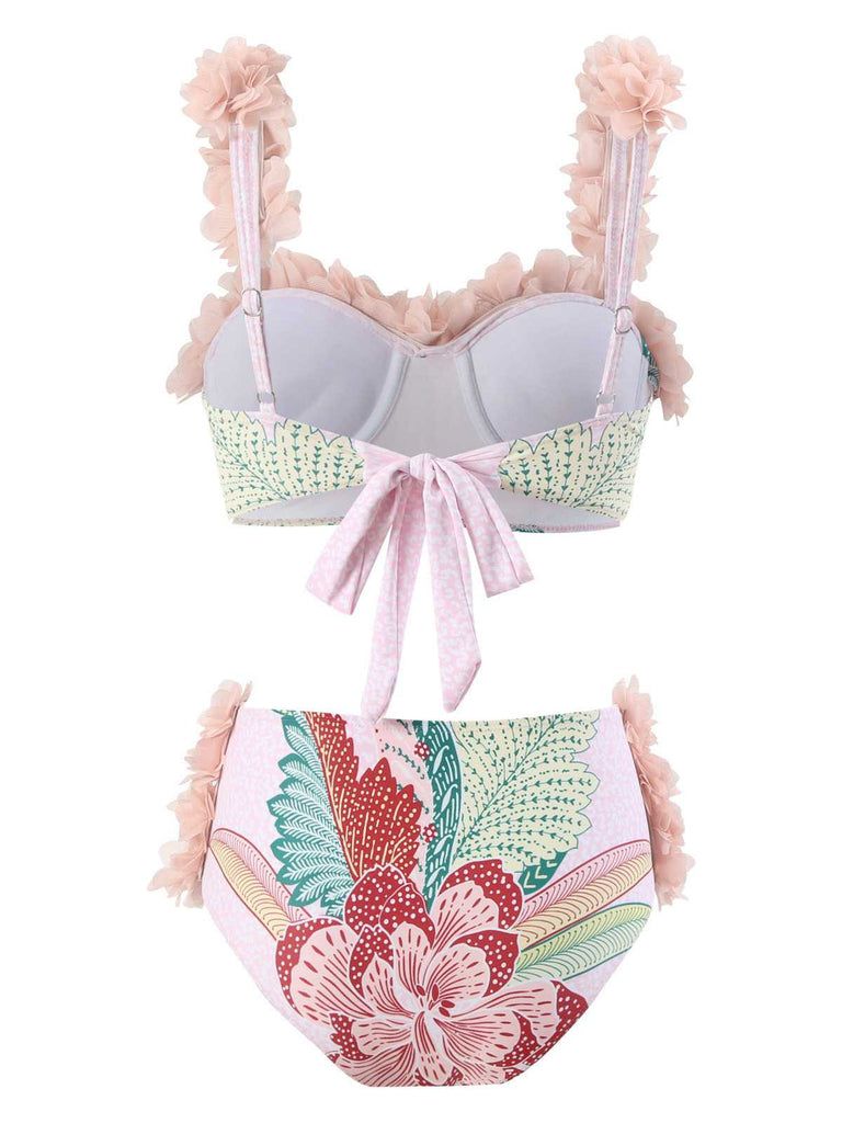 Costumi floreale 3D con spalline sottili rosa anni '50