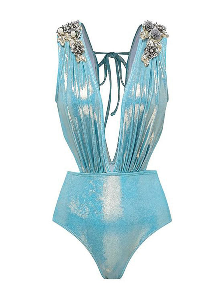 Costumi intero perla e brillantini blu anni '30