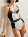 Costumi intero con spalline sottili colorblock anni '40