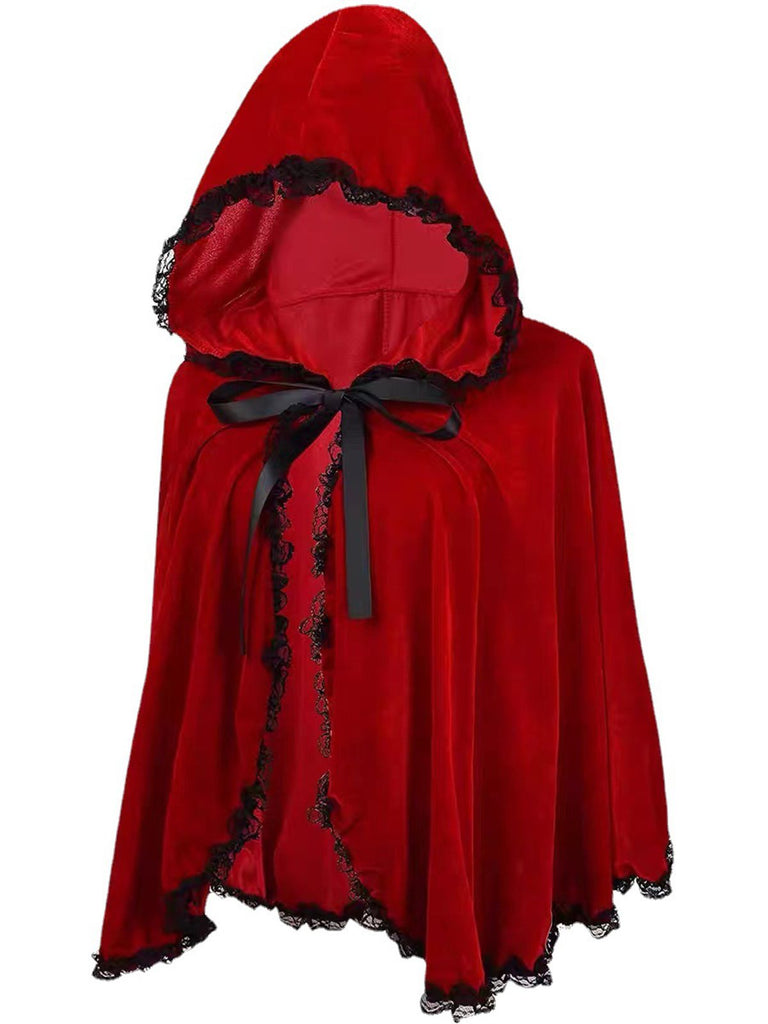 Mantella di velluto con pizzo di Halloween degli rosso anni '50