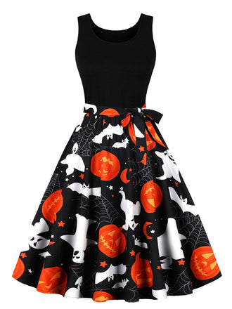 Abito patchwork senza maniche di Halloween anni '50