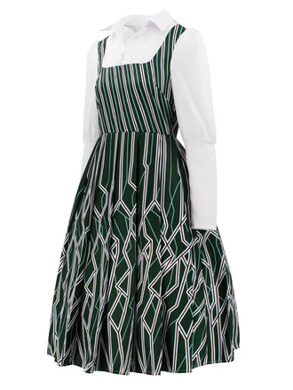 Abito Wicked a righe irregolari patchwork verde anni '60