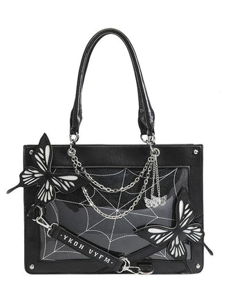 Borsa a mano con catene a forma di ragno e farfalla gotica