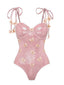 Costumi intero con farfalle 3D scintillanti rosa anni '50