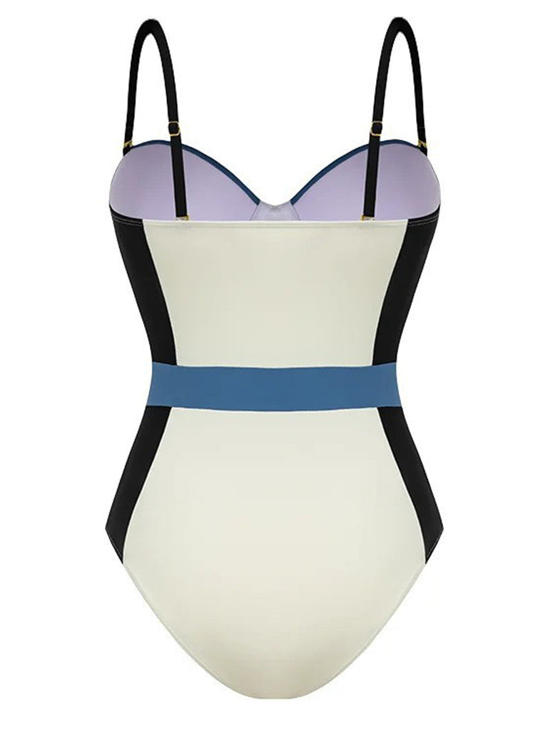Costumi intero con spalline sottili colorblock anni '40