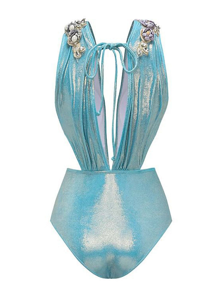 Costumi intero perla e brillantini blu anni '30