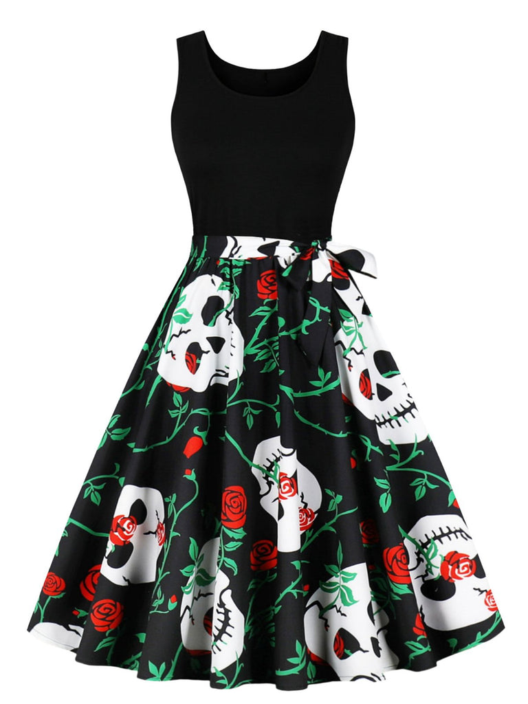 Abito patchwork senza maniche di Halloween anni '50