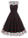 Abito in rete a cuore floccato patchwork nero anni '50