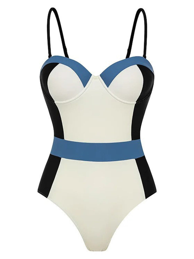 Costumi intero con spalline sottili colorblock anni '40