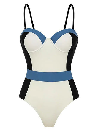 Costumi intero con spalline sottili colorblock anni '40