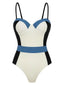 Costumi intero con spalline sottili colorblock anni '40