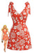 [Pre-Vendita] Mini Abito a Collo V Floreale con Spalline Annoate Arancione Anni '70