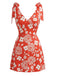 [Pre-Vendita] Mini Abito a Collo V Floreale con Spalline Annoate Arancione Anni '70 2