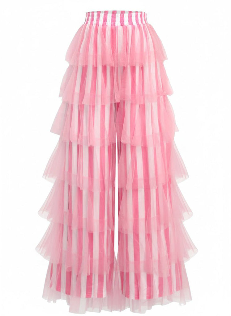 [Prevendita] Pantaloni a balze a strati in rete a righe verticali anni '70