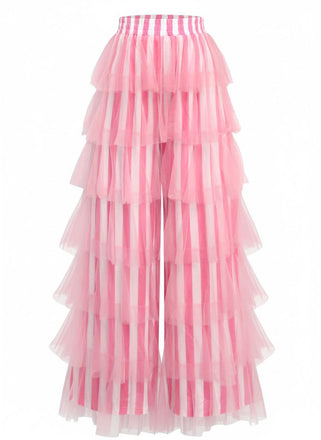 [Prevendita] Pantaloni a balze a strati in rete a righe verticali anni '70