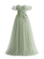 [Prevendita] Abito Svasato con Spalle Scoperte in Maglia Floreale Verde Pallido Anni '30