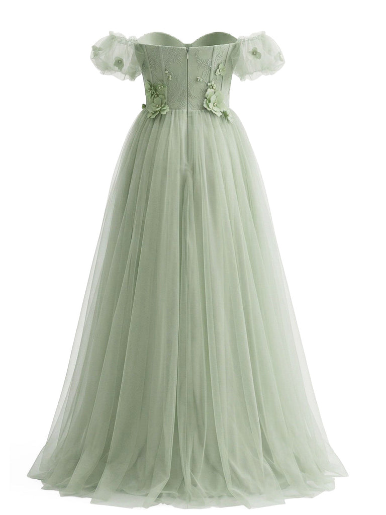 [Pre-Vendita] Abito Svasato con Spalle Scoperte in Maglia Floreale Verde Pallido Anni '30 3
