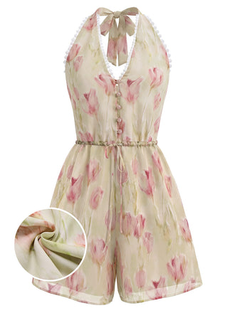 [Pre-Vendita] Combishort con Lacci e Ornamento a Tulipano con Perline Rosa Anni '40