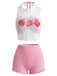 [Pre-Vendita] Set Bikini Halter Smock con Fragole Rosa Anni '50