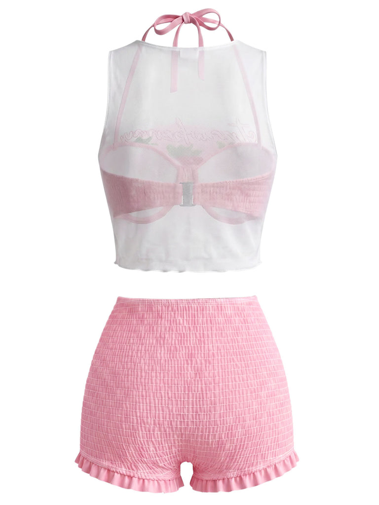 [Pre-Vendita] Set Bikini Halter Smock con Fragole Rosa Anni '50 3