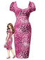 [Prevendita] Abito aderente rosa anni '60 con stampa leopardata e scollo a cuore