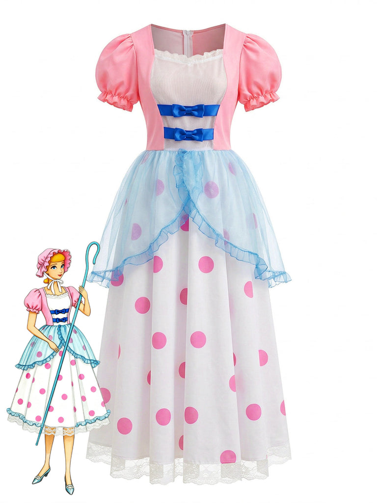 Abito Rosa a Pois con Maniche a Sbuffo Cosplay Bo Peep Anni '40