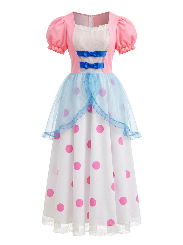 Abito Rosa a Pois con Maniche a Sbuffo Cosplay Bo Peep Anni '40 2