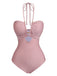 Rosa Costume da Bagno con Allacciatura al Collo Anello in Metallo e Incrocio Anni '40 2