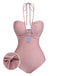 Rosa Costume da Bagno con Allacciatura al Collo Anello in Metallo e Incrocio Anni '40
