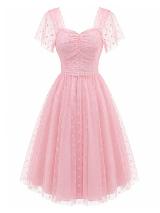 [Pre-Sale] Pink 1950s Polka Dot Mesh Dress 2