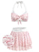 [Pre-Vendita] Set Bikini in Voile con Schiena Scoperta e Volant a Fiorellini Rosa Anni '50