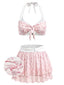 [Prevendita] Set Bikini Rosa Anni '50 Floreale in Voile con Schiena Scoperta e Volant
