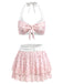 [Pre-Vendita] Set Bikini in Voile con Schiena Scoperta e Volant a Fiorellini Rosa Anni '50 2