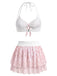 [Pre-Vendita] Set Bikini in Voile con Schiena Scoperta e Volant a Fiorellini Rosa Anni '50 4