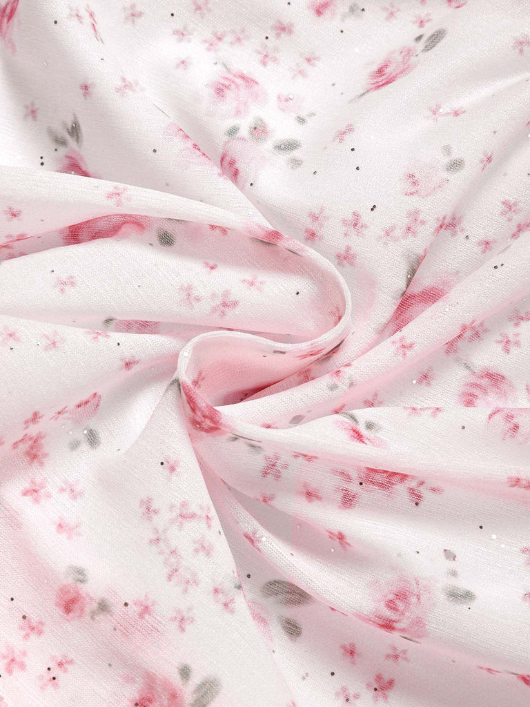 [Pre-Vendita] Set Bikini in Voile con Schiena Scoperta e Volant a Fiorellini Rosa Anni '50 5