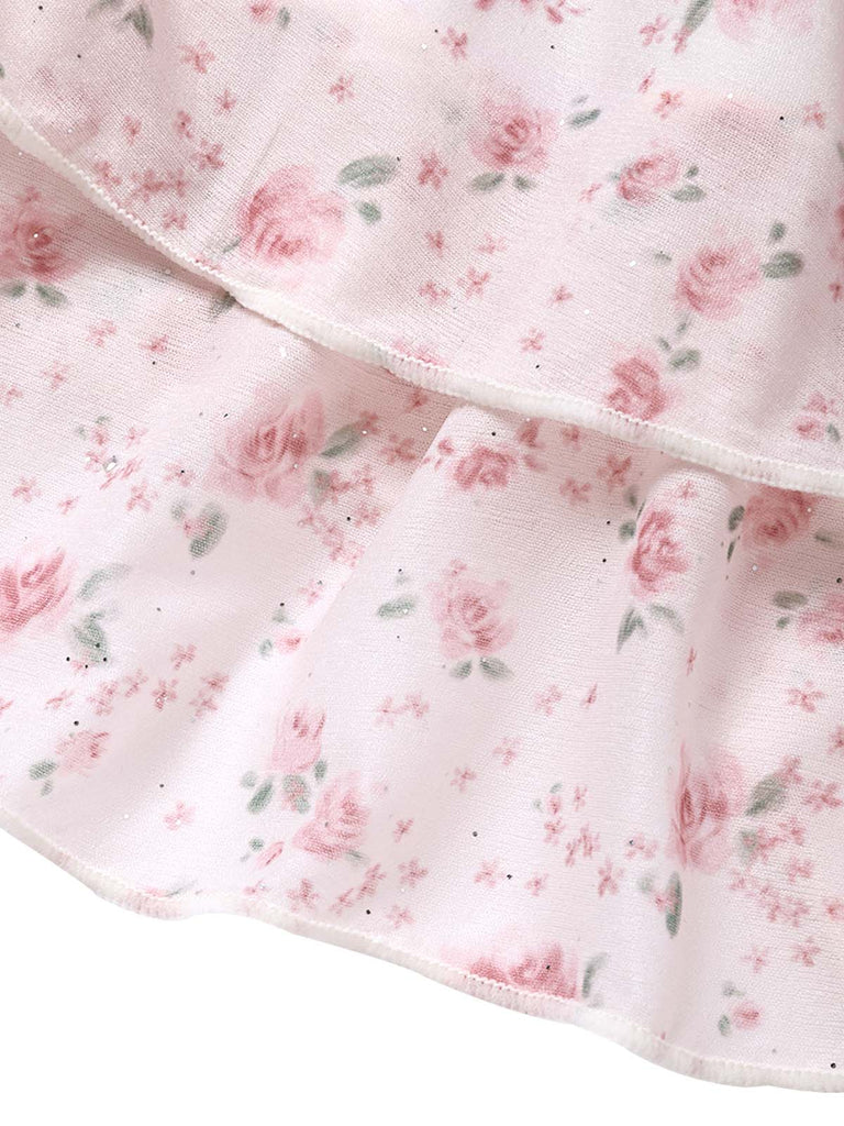 [Pre-Vendita] Set Bikini in Voile con Schiena Scoperta e Volant a Fiorellini Rosa Anni '50 6