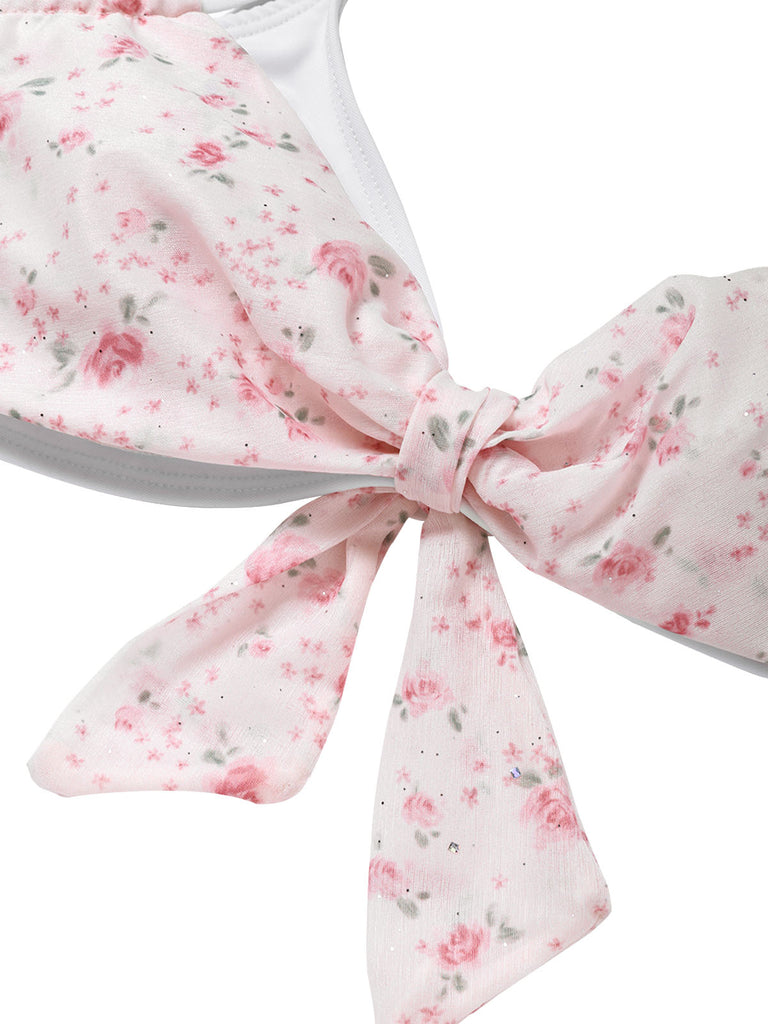 [Pre-Vendita] Set Bikini in Voile con Schiena Scoperta e Volant a Fiorellini Rosa Anni '50 7