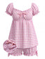 Set Pigiama Rosa Anni '60 a Quadri e Volant con Fiocco