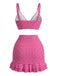 Set Tankini 3PCS con Volant Hem a Quadri Drawstring Anni '50 8