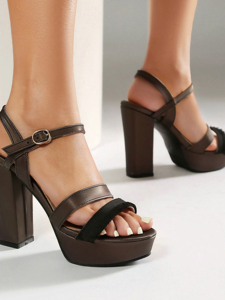 Sandali con Plateau Open Toe e Cinturino alla Caviglia con Tacco Blocco Viola 13