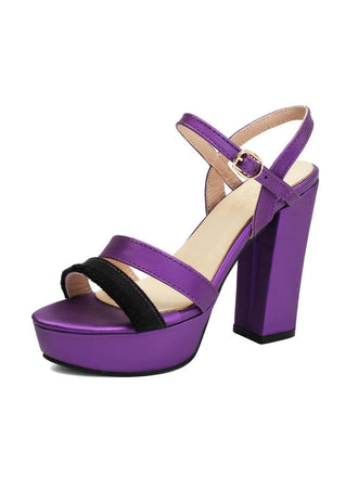Sandali con Plateau Open Toe e Cinturino alla Caviglia con Tacco Blocco Viola