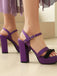 Sandali con Plateau Open Toe e Cinturino alla Caviglia con Tacco Blocco Viola 5