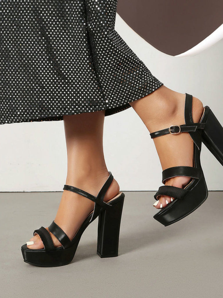 Sandali con Plateau Open Toe e Cinturino alla Caviglia con Tacco Blocco Viola 8