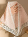 Foulard per Testa in Maglia Trasparente con Pompon e Pizzo Rosa